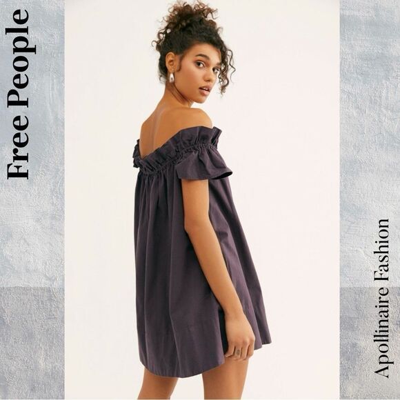 Free People Sophia Ruffled Off-Shoulder Mini Dress in Deep Purple Large NWT - Picture 3 of 7